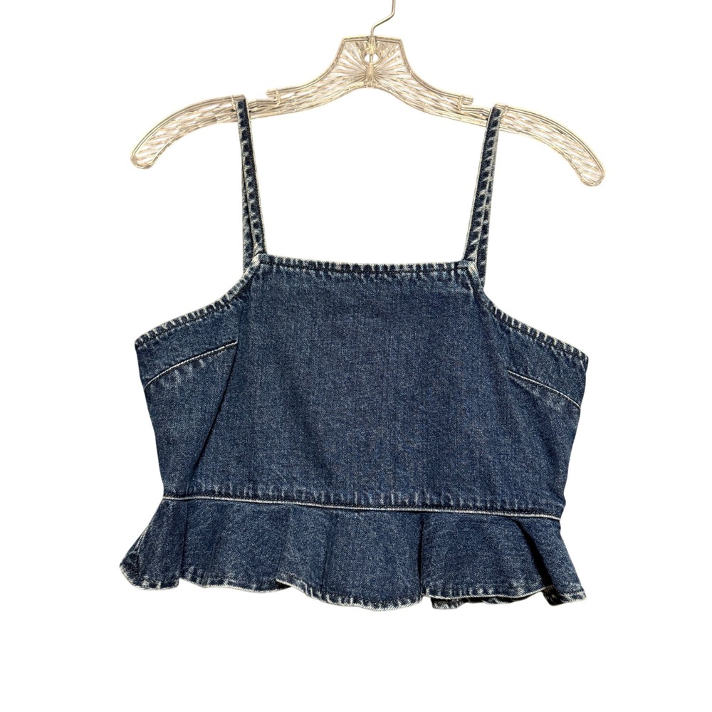 Urban Outfitters Denim Cami Top Womens Small Blue Peplum Cropped Zipper Back Y2K
